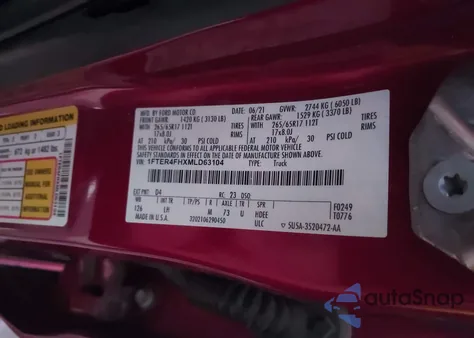 2021 Ford Ranger Xlt z USA, uszkodzony, nr VIN 1FTER4FHXMLD63104